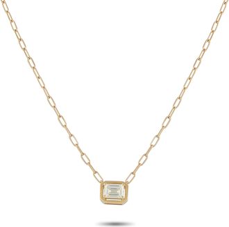 Luxury Bazaar 18K Yellow Gold 0.93 ct Emerald-Cut Diamond Solitaire Necklace ANK-20513-Y