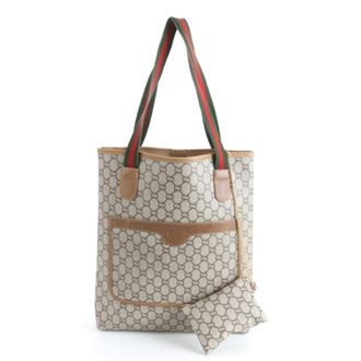 Gucci Beige Brown Leather Coated Canvas Handbag Shoulder Bag Tote Bag (Pre-Owned)