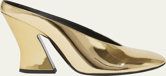 Metallic Leather Sculpted Block-Heel Mules
