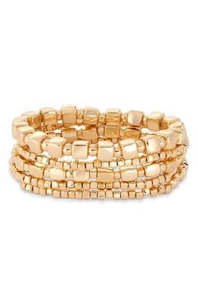 Nordstrom Set of 5 Beaded Stretch Bracelets in Gold at Nordstrom Rack
