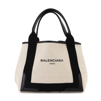 Balenciaga Black White Canvas Leather Handbag Tote Bag (Pre-Owned)