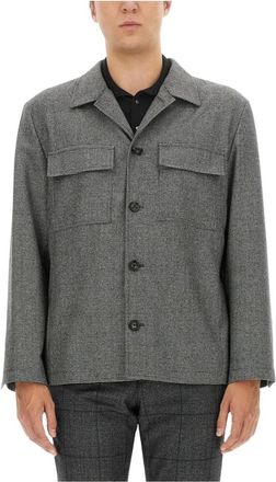 Lardini Houndstooth Print Button-Up Shirt Jacket - Heren - Zomerjassen - Grijs - M - Wol - Jassen