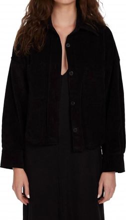 Les Tien Coopa Oversized Crop Button Up Top In Jet Black