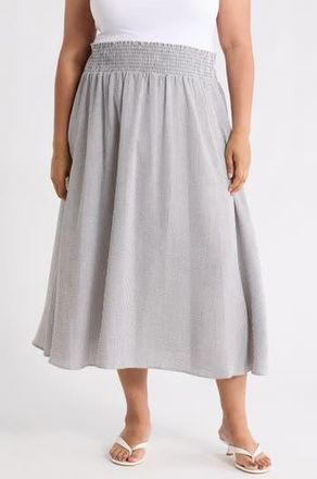 Renee C Pinstripe Smocked Waist Cotton Blend Skirt in Black at Nordstrom Rack, Size 1X