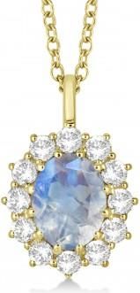 Allurez Oval Moonstone and Diamond Pendant Necklace 14k Yellow Gold (2.80ctw)