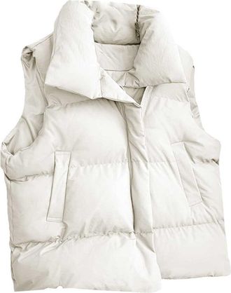 Generic Lightweight Padded Gilet Womens - Padded Gilet For Women Uk White - Overcoat Winter Bodywarmer Gilets Plus Size Winter Puffer Coat Casual Waistcoats O