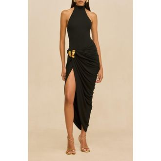 Cult Gaia Sutton Halter Neck Maxi Dress in Black at Nordstrom, Size 10