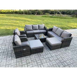 Fimous 10 Seater Outdoor Rattan Garden Furniture Set Conservatory Patio Sofa Coffee Table With 2 Big Footstool Dark Grey Mixed - Fimous