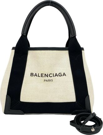 Balenciaga Black Ivory Canvas Leather Pouch Shoulder Bag Tote Bag (Pre-Owned)