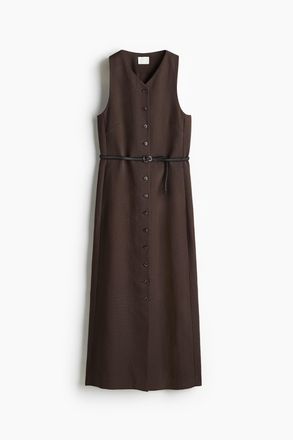 H&M Gekn&ouml;pftes Kleid mit G&uuml;rtel - Dunkelbraun