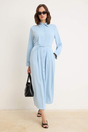 Trendyol Modest Dames Blauw Effen Maxi Lang Casual Skater Modest Jurken