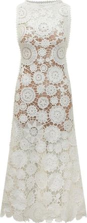 Self Portrait Crochet Maxi Dress - Dames - Casual kleedjes - Wit - S - Katoen - Kleedjes