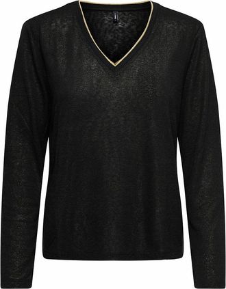 Only T-shirt in lurex met lange mouwen en goudkleurig V-hals