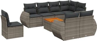 vidaXL Set De Muebles De Jard&iacute;n 9 Pzas Y Cojines Rat&aacute;n Sint&eacute;tico Gris Vidaxl