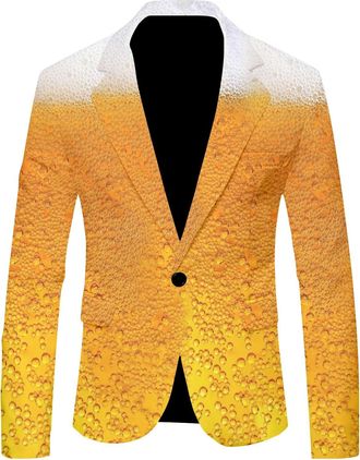 Generic Suit Jacket Mens Beer Graphic Blazer Coats Mens Beer Print Leisure Suit Oktoberfest Daily Outdoor Tuxedo Jacket Large Sizes Beer Print Sporty Jacket C