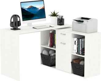 HOMCOM Homcom - Dual-use Adjustable Large L-Shaped Computer Desk Laptop Workstation White