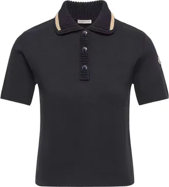 Moncler Knitted Polo Shirt - female - Moncler - Polo Shirts - Blue - L - Tops