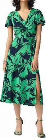 Joseph Ribkoff Short Sleeve V-Neck Midi Dress In Midnight Green