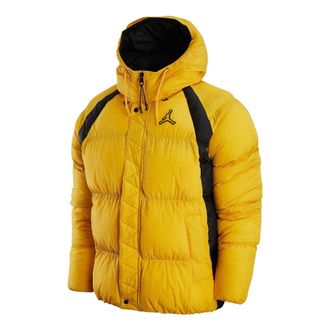 Air Jordan Wide Stripe Zipper Hooded Winter Jacket Mens Yellow DX6596-781