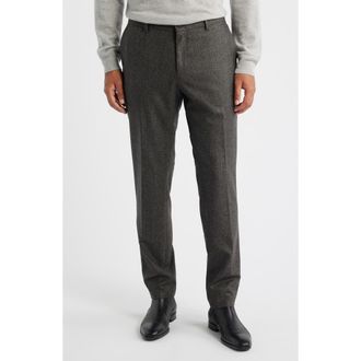 BOSS Genius Slim Fit Flat Front Microcheck Brushed Wool Dress Pants in Dark Brown at Nordstrom Rack, Size 38