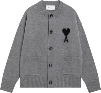 Ami Quota Crewneck Cardigan - Dames - Vesten - Grijs - M - Wol - Truien & Vesten