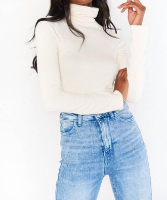 Show me your Mumu Danica Turtleneck Top In Cream Rib Knit