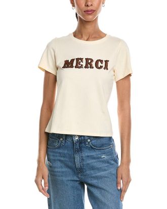 Cinq &agrave; Sept Merci Leather Applique Shrunken T-Shirt