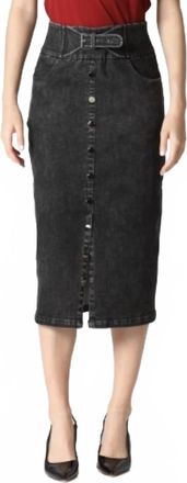 Gracia High Rise Midi Denim Skirt In Black