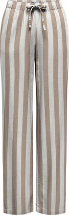 Only Schlupfhose ONLY ONLGOA MW LINEN BL PULL-UP PANT CC PNT, Damen, Gr. XL, L&auml;nge 32, cloud dancer stripes:oxford tan, Web, Obermaterial: 70% Viskose, 30%