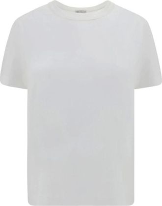 Brunello Cucinelli Cotton Jersey T-Shirt met Monili - Dames - T-shirts - Wit - XS - Katoen - Tops