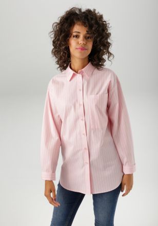 Aniston Hemdbluse ANISTON CASUAL, Damen, Gr. 36, rosa (rosa, pink), Web, Obermaterial: 100% Baumwolle, gestreift, oversize Po-bedeckend, 1-Knopf-Manschette, B