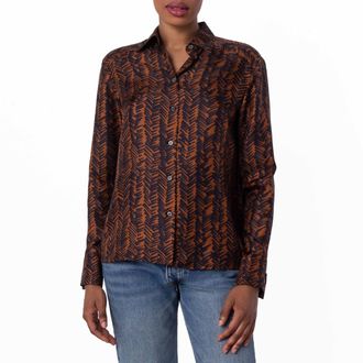 Bally Abstract Print Long-Sleeved Silk Shirt, Brand Size 40 ( US Size 4 )