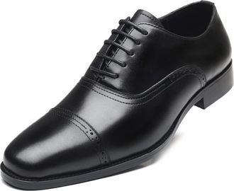 Generic Dress Oxford Formal Shoes for Men Lace Up Square Toe Cap Toe Genuine Leather Block Heel Non Slip Resistant Low Top Rubber Sole Wedding(Black,6.5 UK)