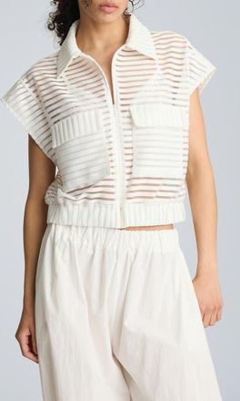 Kenneth Cole Sheer Stripe Zip Cardigan in Pure White at Nordstrom, Size X-Small