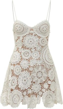 Self Portrait Short Dresses, female, White, Size: S Crochet Floral-Patchwork Mini Dress