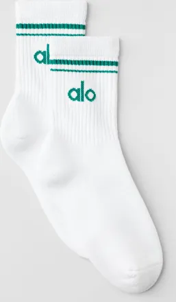 Alo | Half-Crew Throwback Socks in White/Emerald Isle, Size: Medium