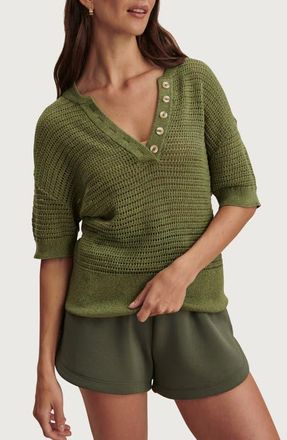 Varley Callie Sheer Knit Cotton Top in Olivine at Nordstrom, Size Xx-Small