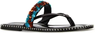 Dries Van Noten Womens Chocolate Leather Thong Slippers Turquoise Flat Shoes