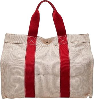 Herm&egrave;s Red Color Toile H Handbag Tote Bag (Pre-Owned)