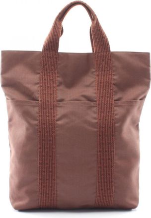 Herm&egrave;s Brown Nylon Canvas Handbag Tote Bag (Pre-Owned)