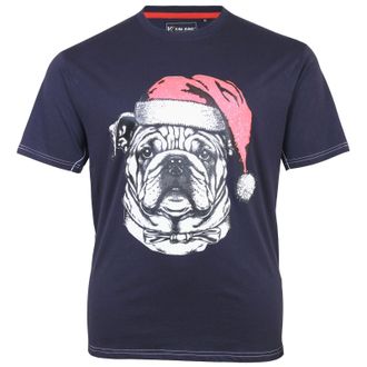 KAM T-Shirt Bulldog Santa Xmas Print Short Sleeve Christmas Mens Plus Size X027 (UK, Alpha, 5XL, Plus, Regular, Navy)
