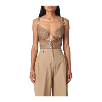 Versace Dames, Tops, Bruin, Maat: XS Leer