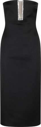 DAVID KOMA Zwarte Midi Jurk met Kristallen Borduursel - Dames - Casual kleedjes - Zwart - S - Kleedjes