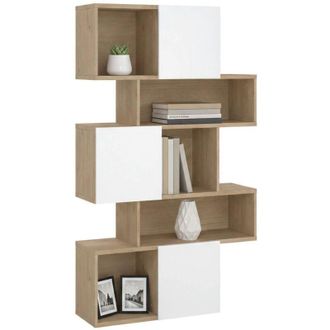 Dmora Dmora - Libreria Acetosella, Scaffale da ufficio, Mobile portalibri, Biblioteca, 96x32 h166 cm, Rovere e Bianco lucido