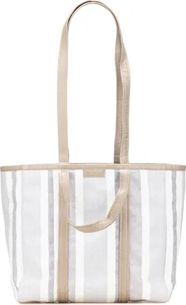Balenciaga Pre-owned Womens Striped Canvas Tote - White Leather - One Size