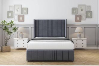 Comfort Beds Grace Plush Divan Base No Drawers - 54 Wingback-Footboard in Dark Grey | Size: King