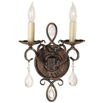 Feiss Applique Contemporanea Chateau Acciaio Bronzo Moka Cristallo 2 Luci E14