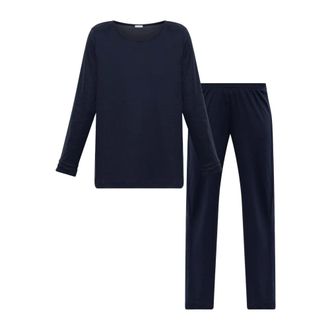 Hanro Nachtkleding, Dames, Blauw, XL, Katoen, Pilar Pyjamaset