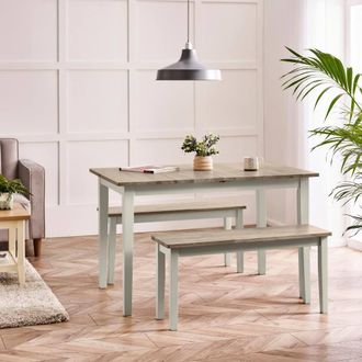Furniturebox Salcombe Extending Light Grey Wooden Table & 2 Tenby Benches