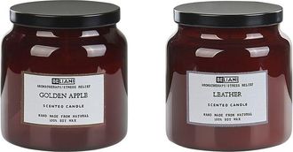 Beliani Conjunto De 2 Velas Arom&aacute;ticas 100% Cera De Soja Mecha De Algod&oacute;n Vidrio Fragancia Fresca Manzana Golden/cuero Absolute Alchemy